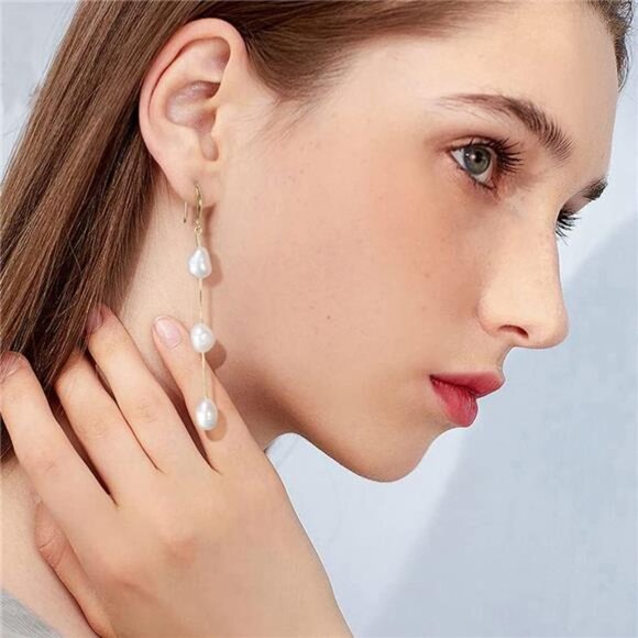 9 Pair Pack Gold Crystal Pearl Earrings Statement Drop Dangle Earring Pack - Picture 5 of 7